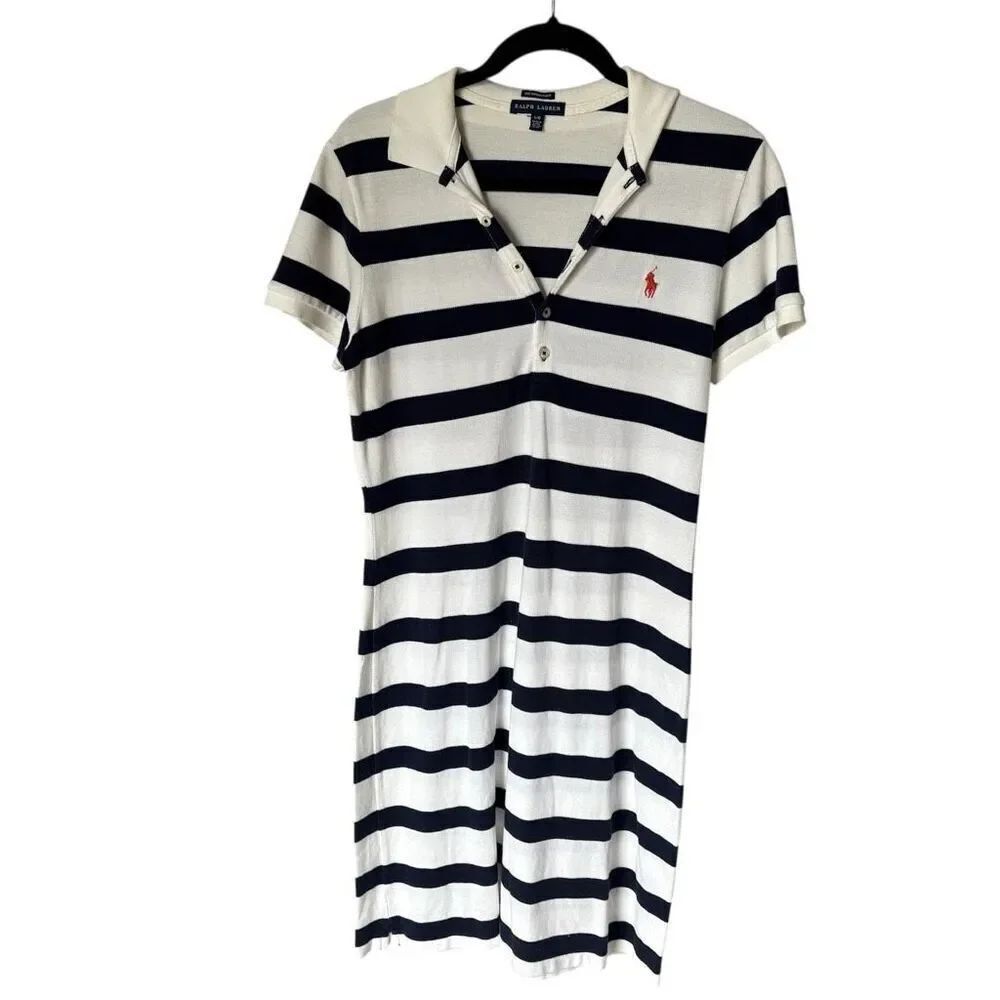 Vintage Ralph Lauren Pony Stitch Skinny Polo Rugby Dress Striped size L Preppy